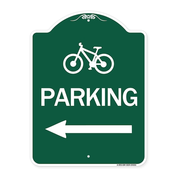 Signmission BicycleParking Left Arrow, Green & White Aluminum Architectural Sign, 18" x 24", GW-1824-24316 A-DES-GW-1824-24316 - main